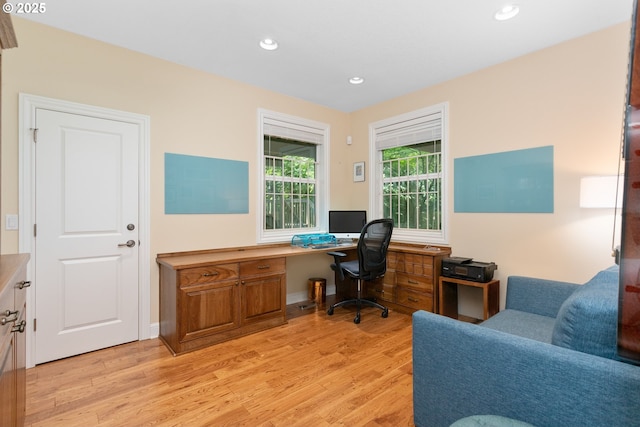 17677 Westview Dr, Lake Oswego, OR 97034 - home office with light wood-style flooring, recessed lighting, and built in study area
