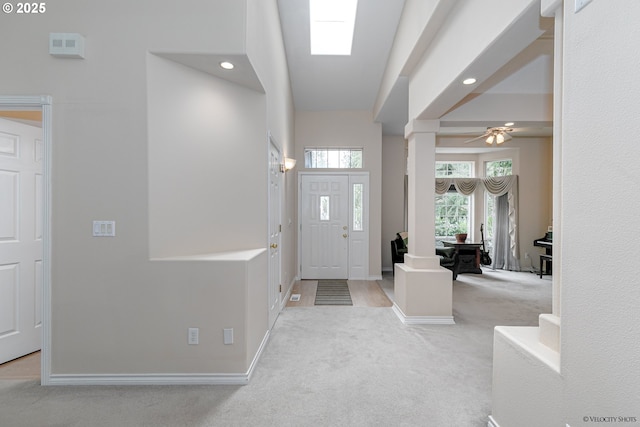 24788 E Mckenzie Valley Ct, Welches, OR 97067 - entrance foyer featuring carpet flooring, baseboards, a ceiling fan, and recessed lighting