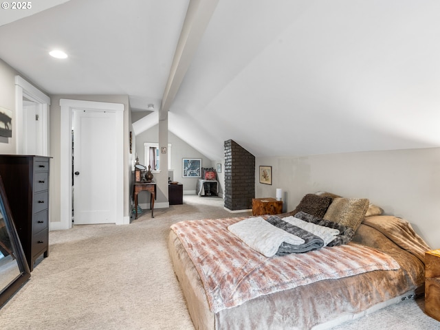 3943 NE 76th Ave, Portland, OR 97213 - bedroom featuring an AC wall unit, carpet, and vaulted ceiling with beams