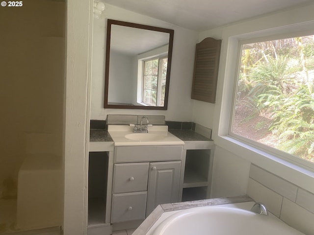 bathroom with vanity and a tub