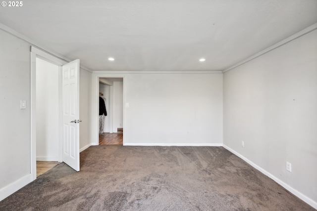 interior space with baseboards, carpet, and recessed lighting