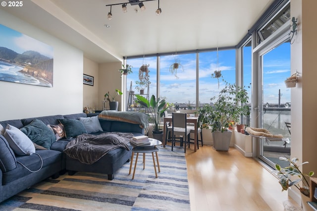 living room with wood finished floors