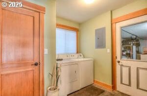 laundry room with laundry area, electric panel, and independent washer and dryer