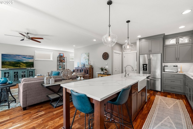6244 SE Jess Ct, Hillsboro, OR 97123 - kitchen with recessed lighting, high end refrigerator, gray cabinets, and open floor plan