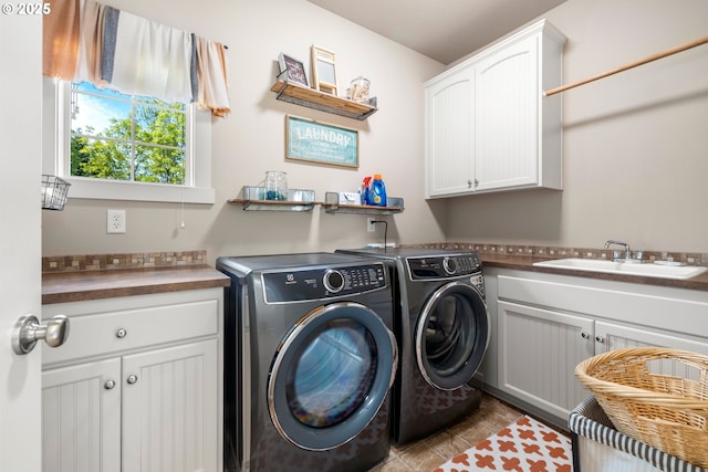 6244 SE Jess Ct, Hillsboro, OR 97123 - clothes washing area with a sink, independent washer and dryer, and cabinet space