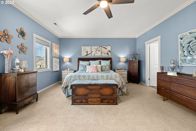 6244 SE Jess Ct, Hillsboro, OR 97123 - carpeted bedroom with crown molding, a ceiling fan, baseboards, and visible vents