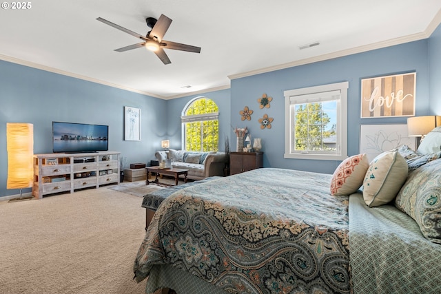 6244 SE Jess Ct, Hillsboro, OR 97123 - carpeted bedroom featuring crown molding, ceiling fan, and visible vents