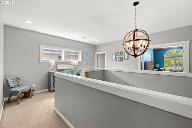6244 SE Jess Ct, Hillsboro, OR 97123 - hall featuring baseboards, recessed lighting, light carpet, and an inviting chandelier