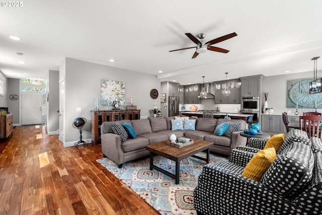 6244 SE Jess Ct, Hillsboro, OR 97123 - living area with baseboards, ceiling fan, recessed lighting, and wood finished floors