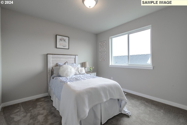 bedroom with baseboards and carpet