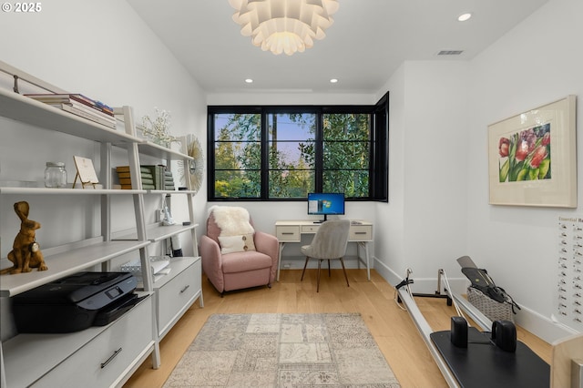 1235 Andrews Rd, Lake Oswego, OR 97034 - office featuring light wood-type flooring, a chandelier, and recessed lighting