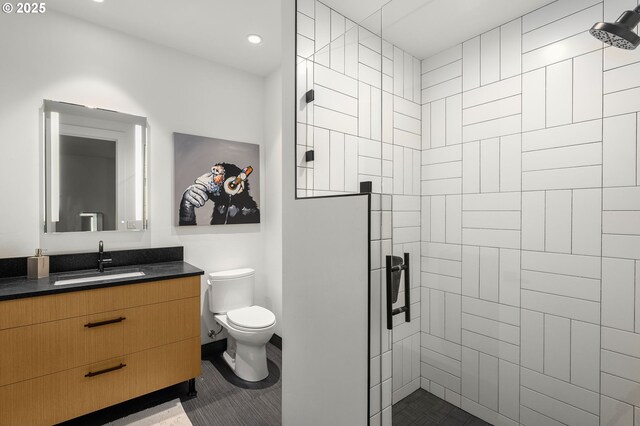1235 Andrews Rd, Lake Oswego, OR 97034 - bathroom featuring a stall shower, vanity, and recessed lighting