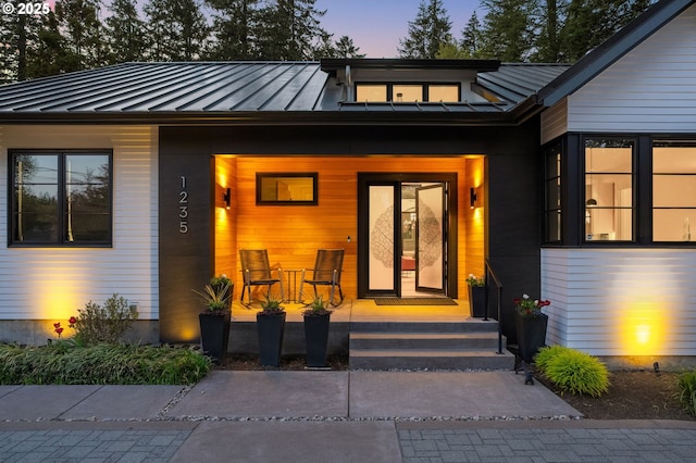 1235 Andrews Rd, Lake Oswego, OR 97034 - entrance to property with a standing seam roof, a porch, and a metal roof