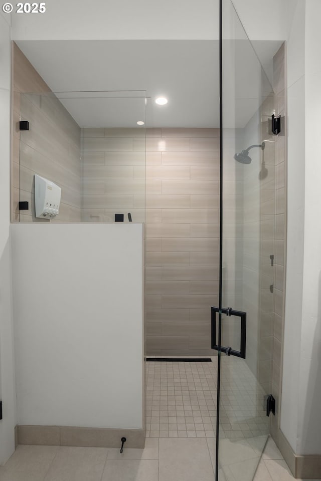 1235 Andrews Rd, Lake Oswego, OR 97034 - full bathroom featuring walk in shower, tile patterned floors, and recessed lighting