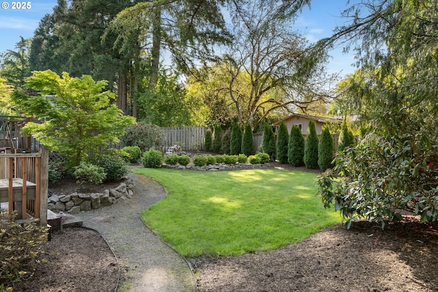 view of yard with a fenced backyard