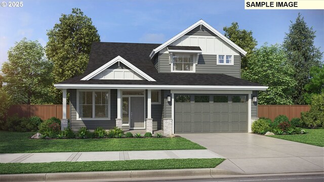 4654 NW 71st Ave, Camas, WA 98607 - craftsman inspired home featuring driveway, board and batten siding, an attached garage, and a shingled roof
