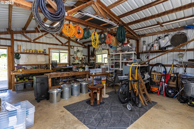 garage featuring a workshop area