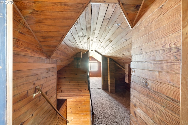 520 Elm Ave, Tillamook, OR 97141 - bonus room featuring wood walls, carpet, vaulted ceiling, and wood ceiling