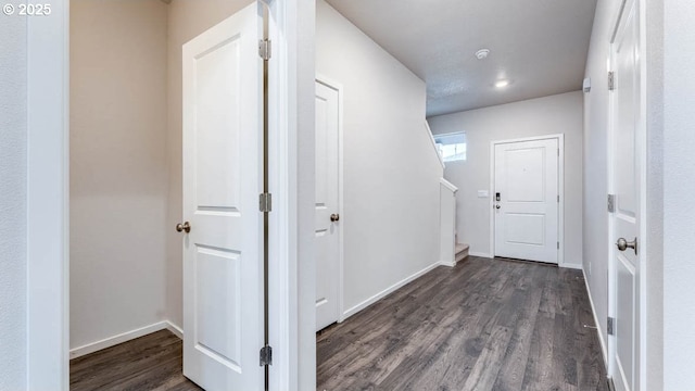 247 Stella St, Salem, OR 97301 - hall featuring dark wood finished floors, stairway, and recessed lighting
