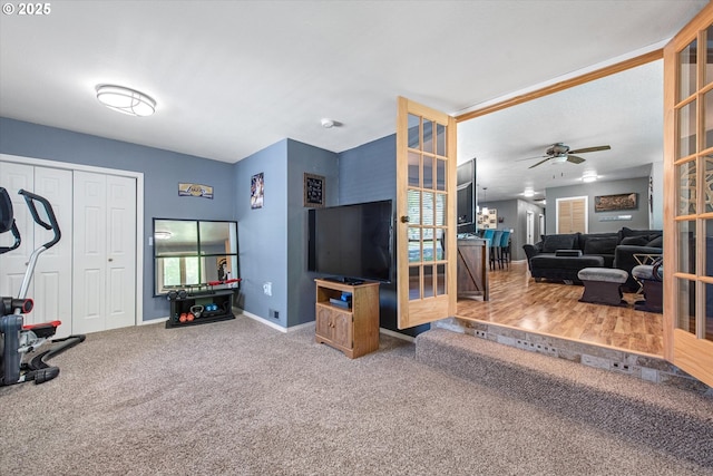 1701 Walnut St, La Grande, OR 97850 - living area with baseboards, carpet floors, and a ceiling fan