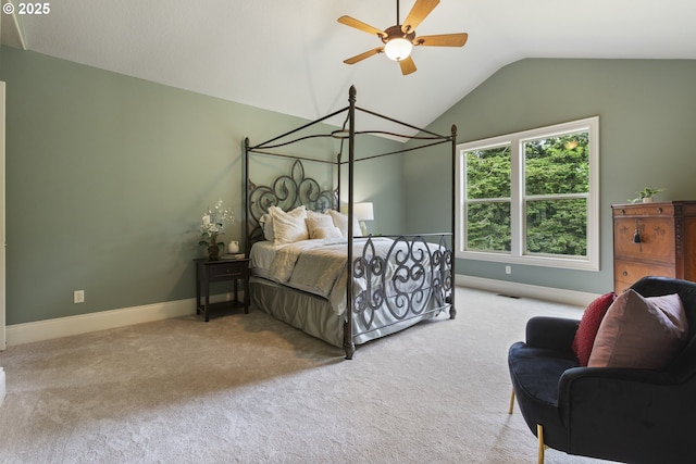 24800 SW Big Fir Rd, West Linn, OR 97068 - carpeted bedroom with vaulted ceiling, baseboards, and ceiling fan