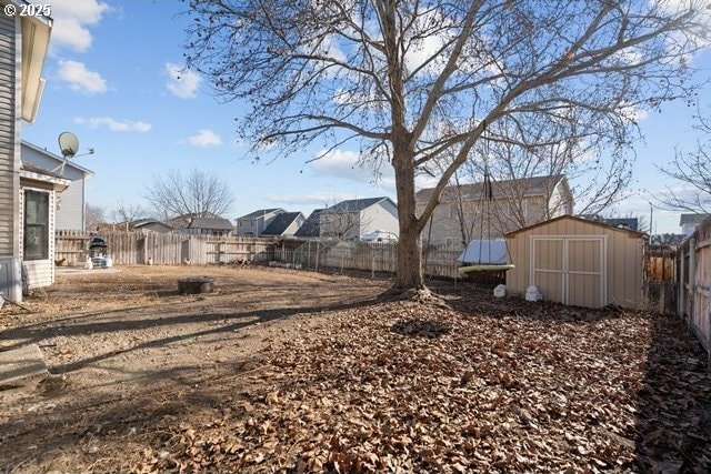 view of yard with a storage unit