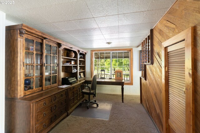 77690 Brock Rd, Oakridge, OR 97463 - carpeted office space with wood walls and built in study area