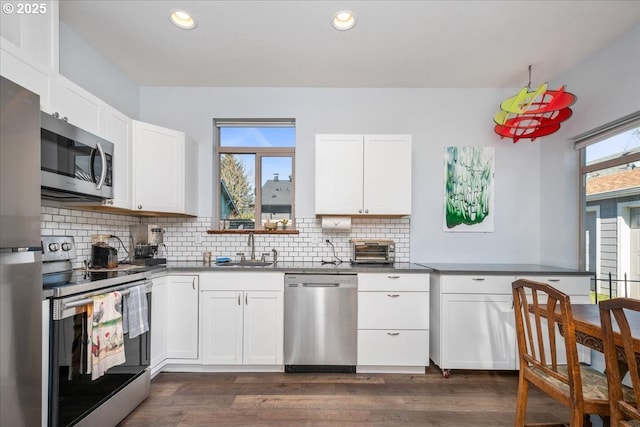 kitchen with a sink, decorative backsplash, a healthy amount of sunlight, and stainless steel appliances