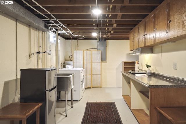 3132 SE 58th Ave, Portland, OR 97206 - unfinished basement featuring washer and clothes dryer and electric panel