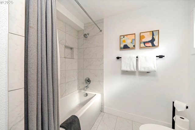 90 Beach Dr, Manzanita, OR 97130 - bathroom with marble finish floors and shower / tub combo with curtain