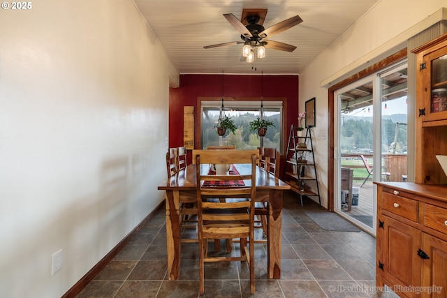 dining room with ceiling fan