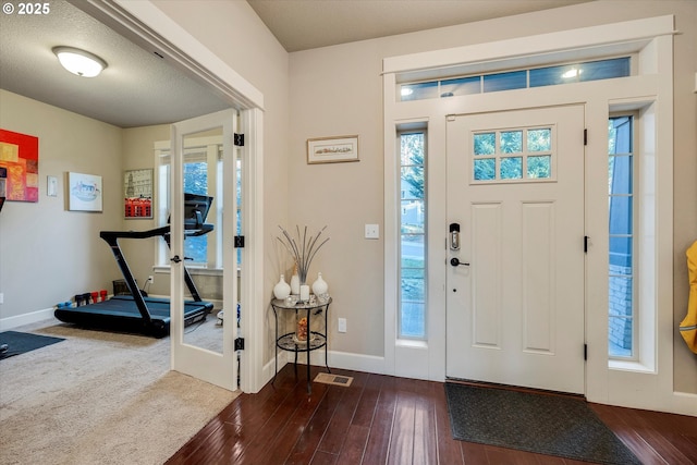 foyer with plenty of natural light and dark wood-type flooring