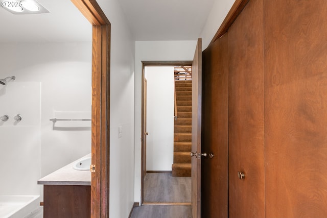 272 Whipple Tree Dr, Yoncalla, OR 97499 - bathroom featuring vanity and wood finished floors