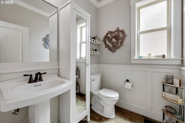 12241 Mimosa Way, Oregon City, OR 97045 - half bath with a decorative wall, wainscoting, ornamental molding, and wood finished floors