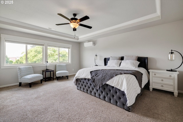 12241 Mimosa Way, Oregon City, OR 97045 - carpeted bedroom with a raised ceiling, a wall mounted AC, and ceiling fan