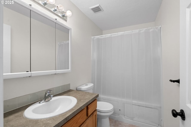 full bathroom featuring vanity, toilet, and visible vents