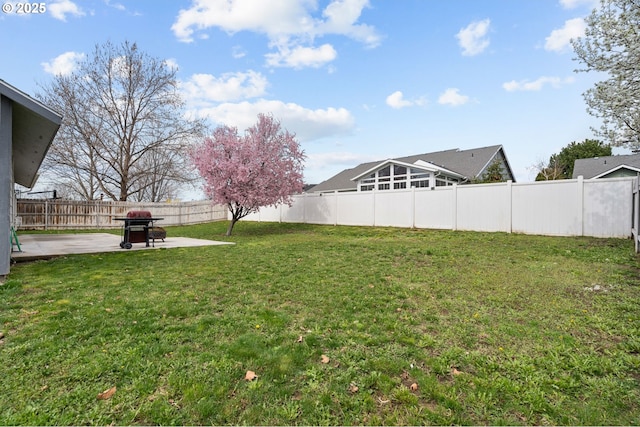 view of yard with a patio and a fenced backyard