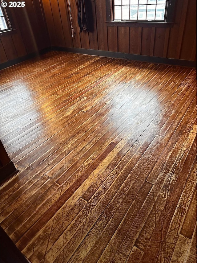 808 Main St, Fossil, OR 97830 - spare room featuring dark wood-style flooring, plenty of natural light, and wood walls