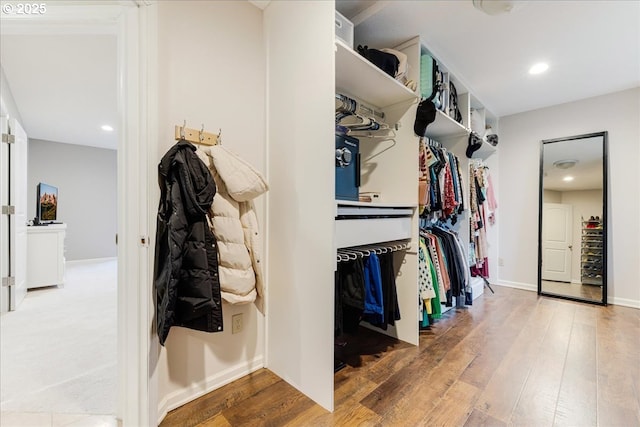 walk in closet featuring wood-type flooring