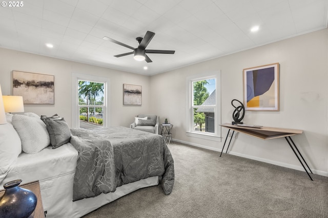 601 Mcclaine St, Silverton, OR 97381 - bedroom featuring multiple windows, carpet flooring, ceiling fan, and recessed lighting