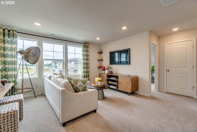 2891 V St, Springfield, OR 97477 - living room featuring carpet flooring, baseboards, and recessed lighting