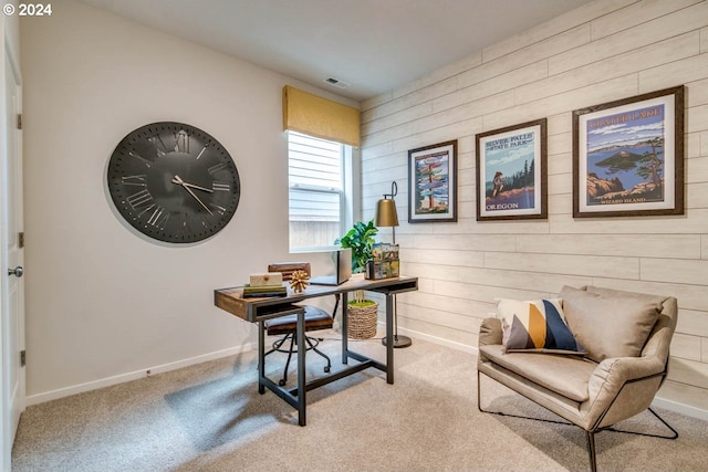 2891 V St, Springfield, OR 97477 - living area with wooden walls, carpet floors, a desk, and baseboards