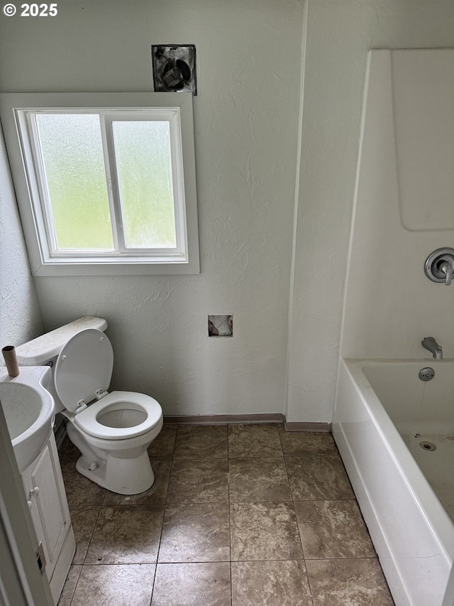 4545 Camellia St, Springfield, OR 97478 - full bathroom featuring vanity, toilet, baseboards, shower / tub combination, and a textured wall