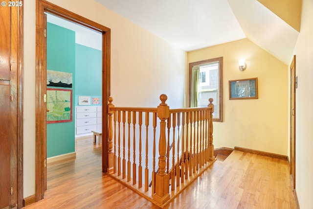 2406 SE 30th Ave, Portland, OR 97214 - hallway featuring an upstairs landing, light wood-style flooring, and lofted ceiling