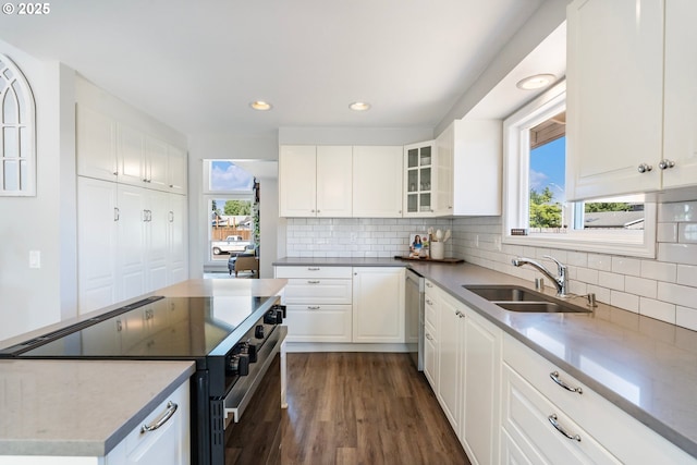 2824 SE 13th Ct, Hillsboro, OR 97123 - kitchen with electric range, a sink, recessed lighting, stainless steel dishwasher, and dark wood-type flooring