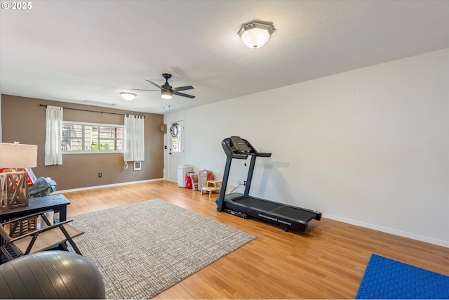 332 26th Ave, Longview, WA 98632 - exercise room with ceiling fan, wood finished floors, and baseboards