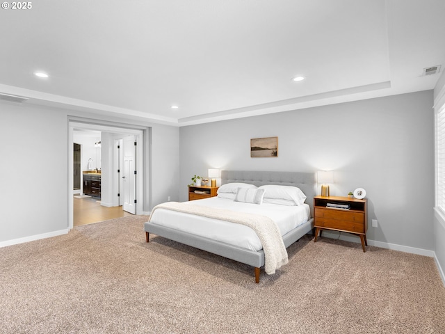 15582 SE Owl Ln, Happy Valley, OR 97015 - carpeted bedroom featuring a raised ceiling, recessed lighting, and baseboards