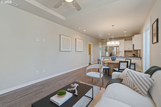 7314 NE 66th St, Vancouver, WA 98662 - living room with wood finished floors, recessed lighting, baseboards, and a ceiling fan