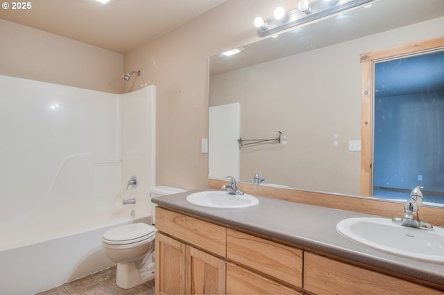 full bathroom featuring vanity, tile patterned flooring, shower / tub combination, and toilet