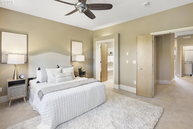 10122 SW Morrison St, Portland, OR 97225 - bedroom with light colored carpet, connected bathroom, and ceiling fan